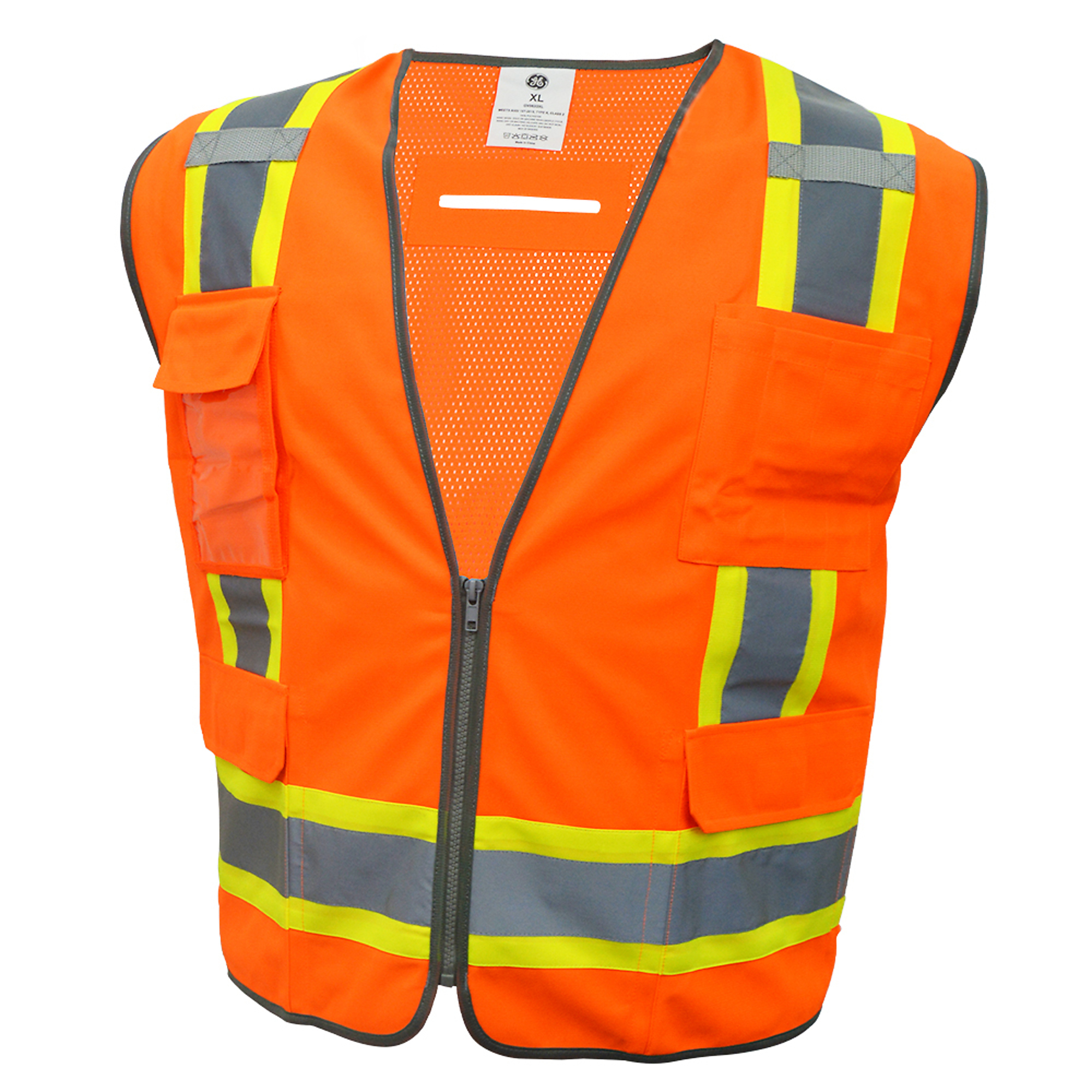 General Electric Orange Surveyor Vest XL, 8 Pockets, Contrast Trims